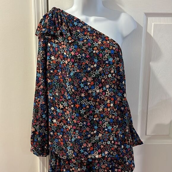 J Crew One Shoulder In Kaleidoscope Star Print Blouse size 8 - Picture 2 of 8